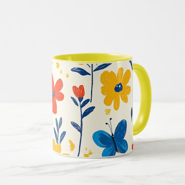 Krita och fjärilsblommor   mugg (Framsida höger)
