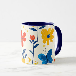 Krita och fjärilsblommor mugg