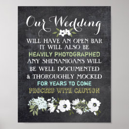 Krita Öppen Bar Bröllopsskylt Blommig Rolig Poster