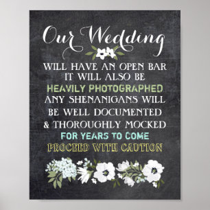 Krita Öppen Bar Bröllopsskylt Blommig Rolig Poster