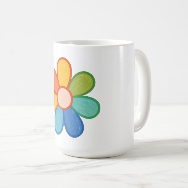 Krita Pastell Blomma Kaffemugge| Mysig Regnbåge fö Kaffemugg (Framsida höger)