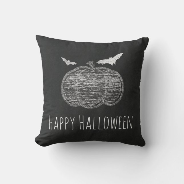 Krita pumpa & fladdermöss Krita Halloween Hem Kudde (Framsida)