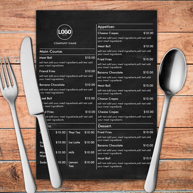 Krita restaurang bord meny kort platt svart (Skapare uppladdad)