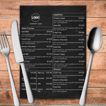 Krita restaurangbord meny kort platt svart