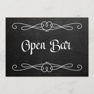 Krita skrivtavla stil "Öppen bar" bröllopsskylt Inbjudningar