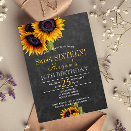 Krita solrosor chic rustik sweet sixteen inbjudningar