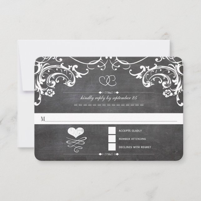 Krita Söta Hjärtan Initialer Typografi RSVP OSA Kort (Framsida)