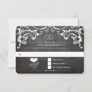 Krita Söta Hjärtinitialer Typografi RSVP OSA Kort