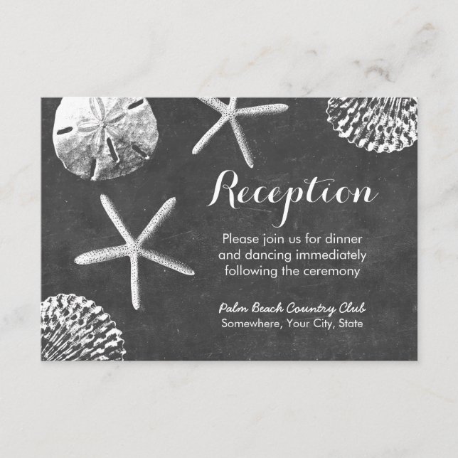 Krita strandtema snigelhus bröllopsmottagning tilläggskort (Framsida)