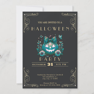 Krita Svart & Guld Jack-O' Lantern Halloween Inbjudningar