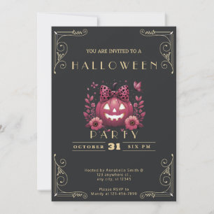 Krita Svart & Guld Jack-O'-Lantern Halloween Inbjudningar