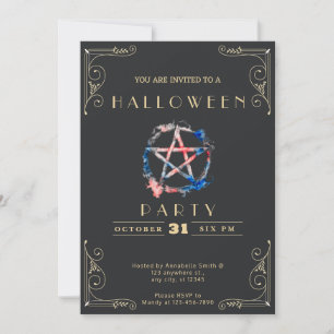 Krita Svart & Guld Pentagram Halloween Inbjudningar