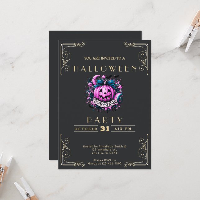 Krita Svart & Guld SkräckSäsong Halloween Inbjudningar (Fram/Back In Situ)