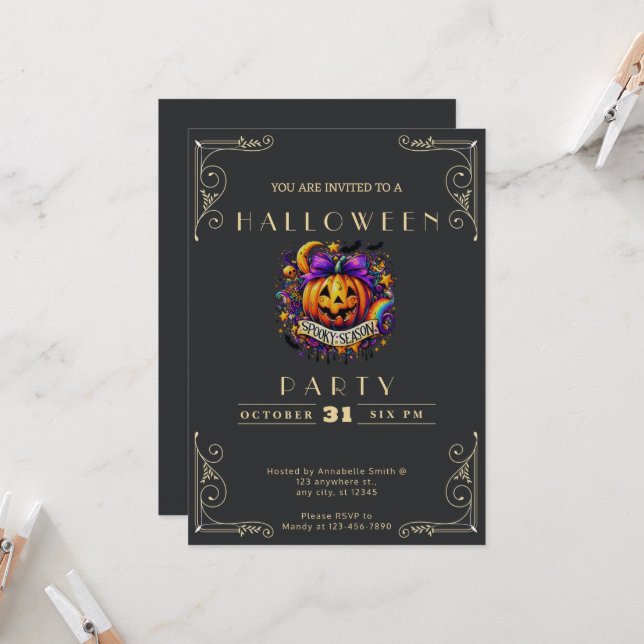 Krita Svart & Guld SkräckSäsong Halloween Inbjudningar (Fram/Back In Situ)