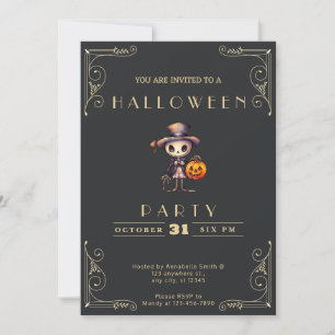 Krita Svart & Guld Spök Topphatt Halloween Inbjudningar