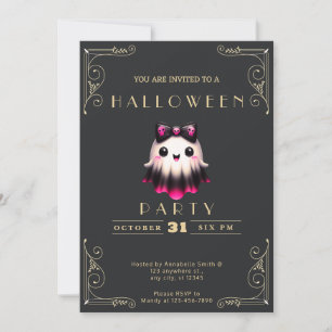 Krita Svart & Guld Spöklik Bow Skallar Halloween Inbjudningar