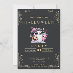 Krita Svart & Guld Spökstjärnor Söt Halloween Inbjudningar