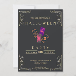 Krita Svart & Guld Tarotkort Halloween Inbjudningar