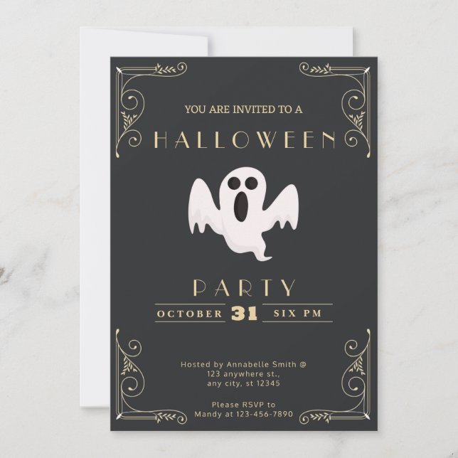 Krita Svart & Guld Vit Spöke Halloween Inbjudningar (Framsida)