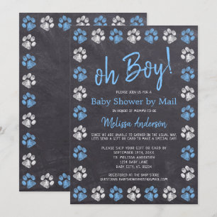 Krita tassavtryck Blå pojke Baby Shower via postor Inbjudningar