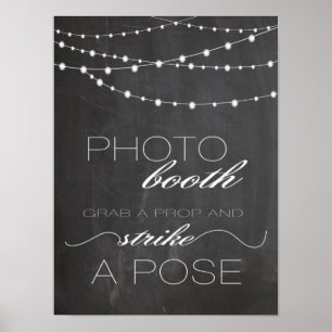 Krita tavla strängljus Fotoautomat bröllopsskylt Poster