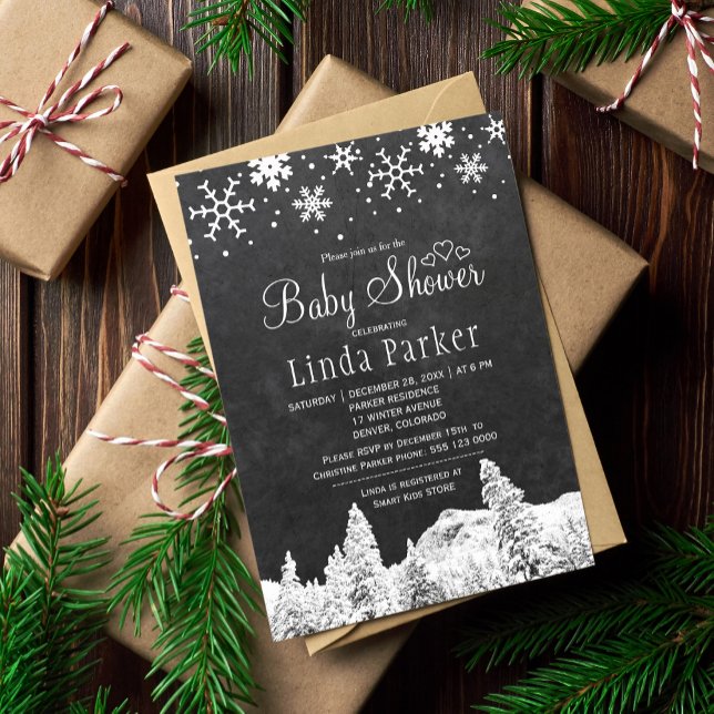 Krita tavla underverk rustic vinter baby shower inbjudningar (Skapare uppladdad)