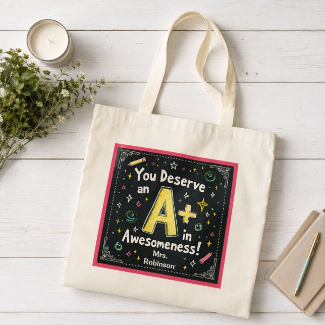 Krita Toteväska Med Kritiskt Tecken - A+ i Underba Tygkasse (Skapare uppladdad)