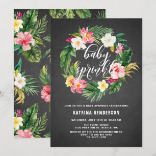Krita Tropiska Blommor Krans Baby Dopp Inbjudningar
