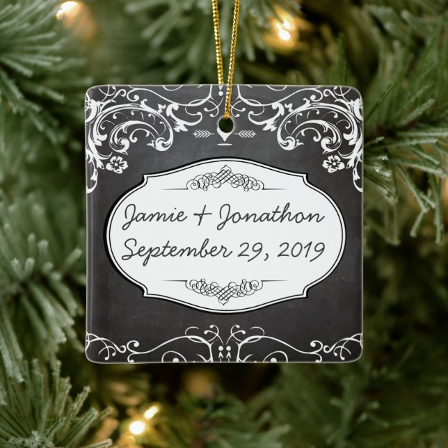 Krita Typografi Bröllop Julgransprydnad Keramik (Träd)