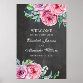 Krita välkomstskylt tryck. Boho blommande bröllop Poster