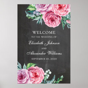 Krita välkomstskylt tryck. Boho blommande bröllop Poster