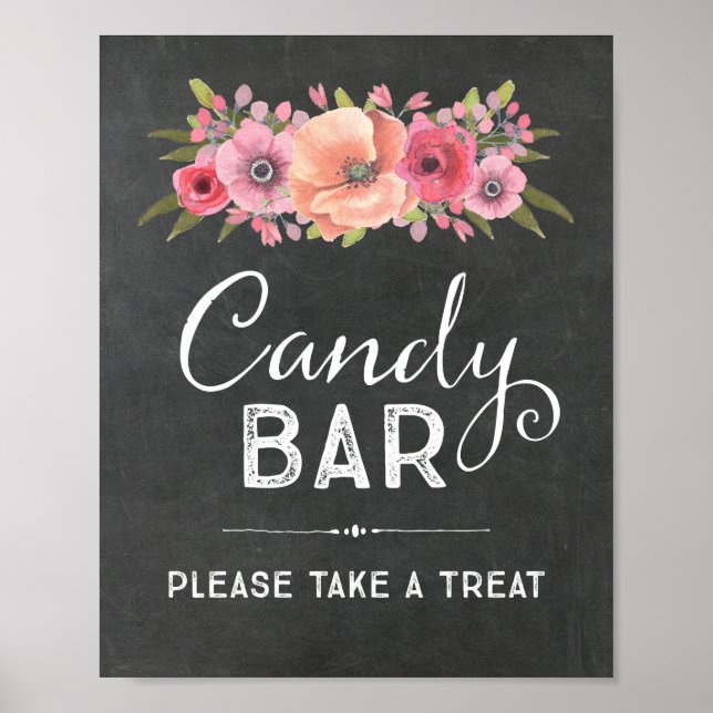 Krita Vattenfärg Blommig Godisbar Förlovningsskilt Poster (Framsidan)