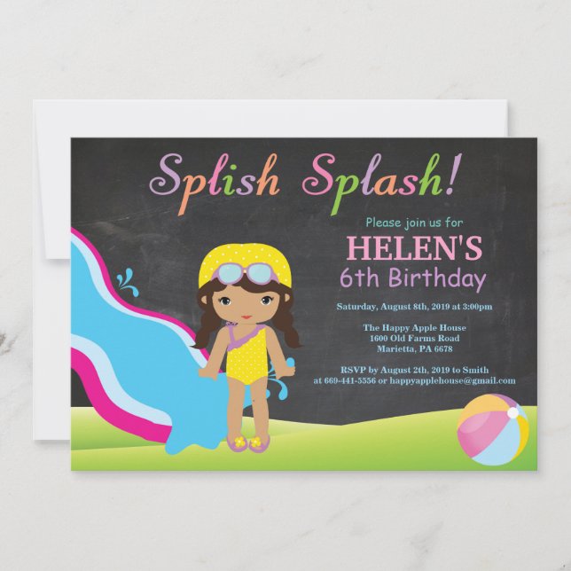 Krita Vattenskjutpool Födelsedagsfest Inbjudningar (Framsida)