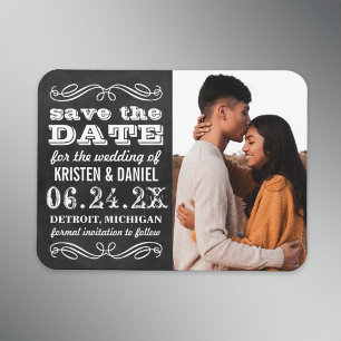 Krita Vintage Typografi Foto Spara Datum Magnet