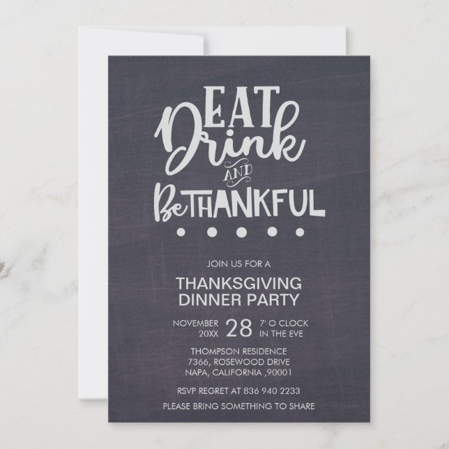 Kritbordsmatta och var snäll och drick Thanksgivin Inbjudningar (Framsida)