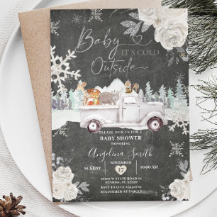 Kritbräda Creamy White Lastbil Baby Shower Inbjudningar