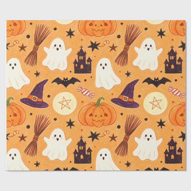 Kritor Barn Ritning Whimsical Halloween Presentpapper (Platt)