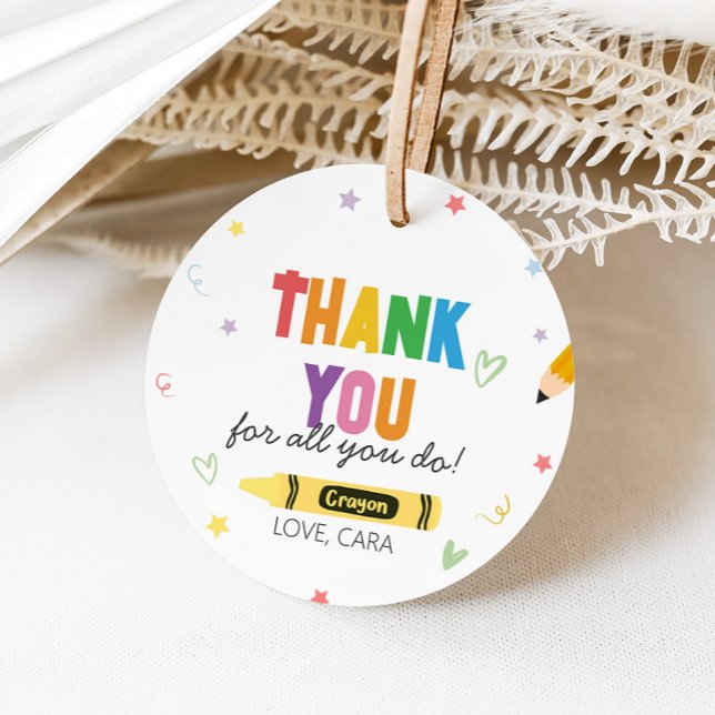 Kritor Lärarutvärderingsrunda för Tack Gåvor Etiketter (Teacher Appreciation Thank You Round Favor Tags)