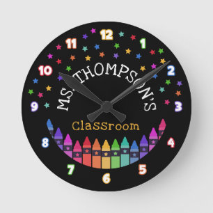 Kritor Stars Colorful Teacher's Namn Classroom Rund Klocka