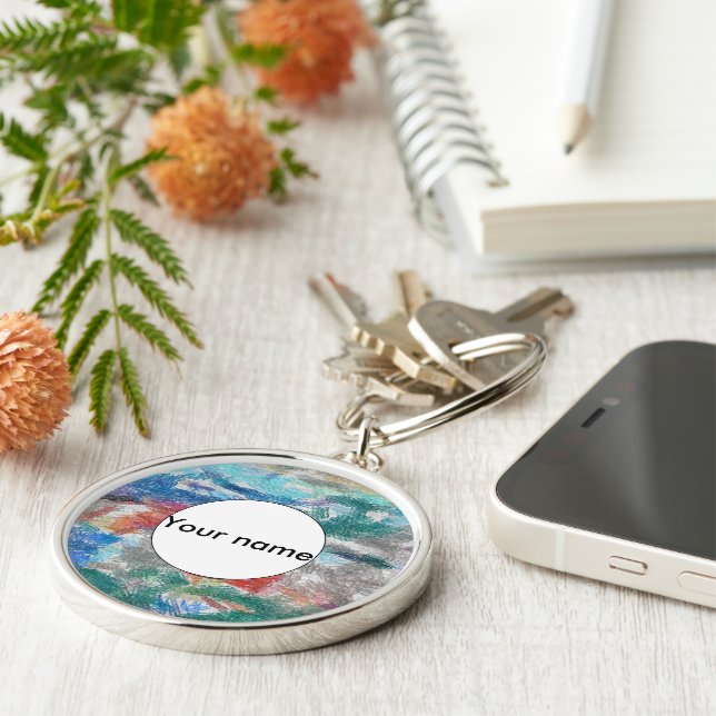 Kritor struktur rund silverfärgad nyckelring (Sidan)