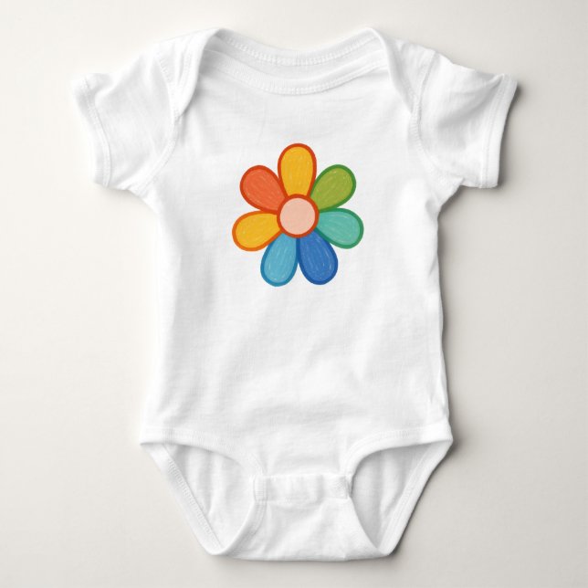 kritpastell söt färgrik blomma t shirt (Framsida)