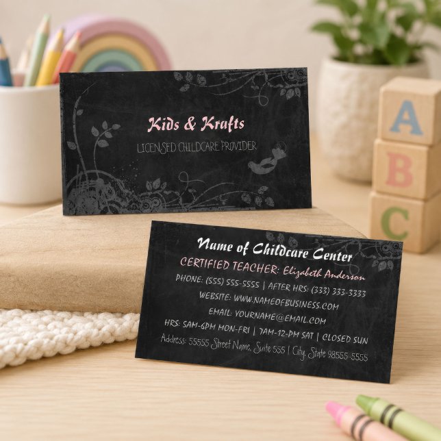 Kritskriftsbarnomsorgsleverantör Visitkort (Chalkboard Childcare Provider Business Card
)