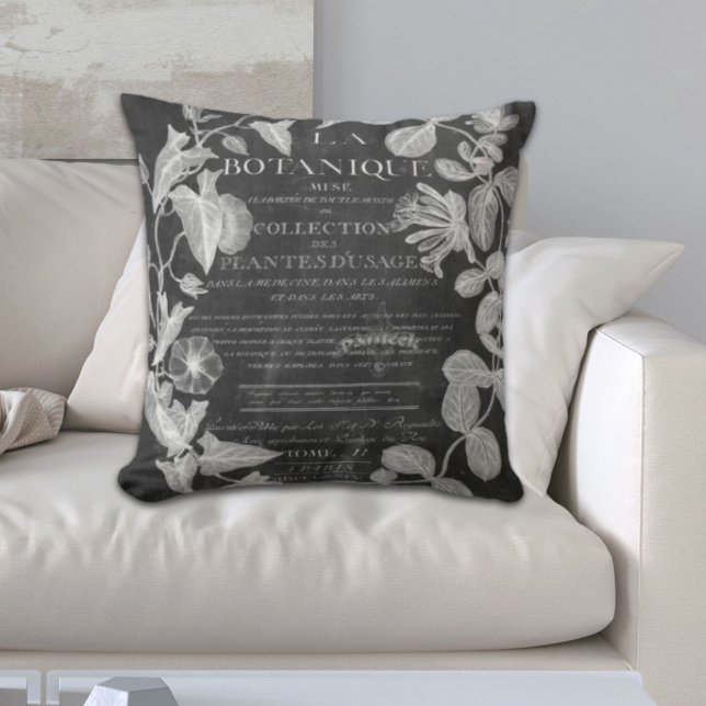 kritskript fransk botaniska konst ivy löv kudde (chalkboard scripts french botanical art ivy leaves throw pillow)