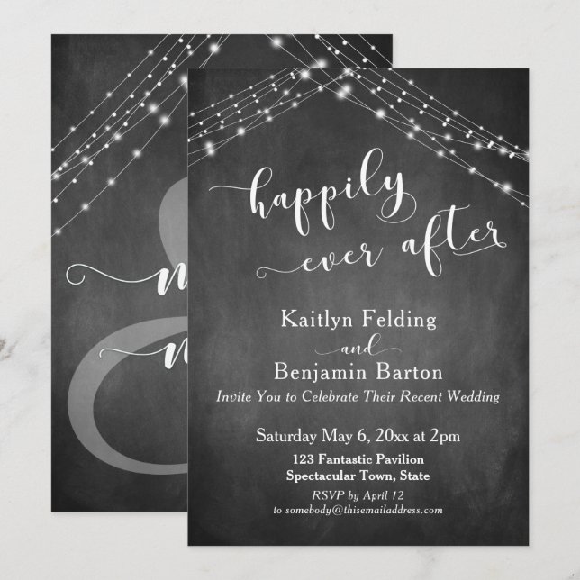 Krittavla Ljus Kalligrafi Så Happeligt Efteråt Inbjudningar (Fram/baksida)