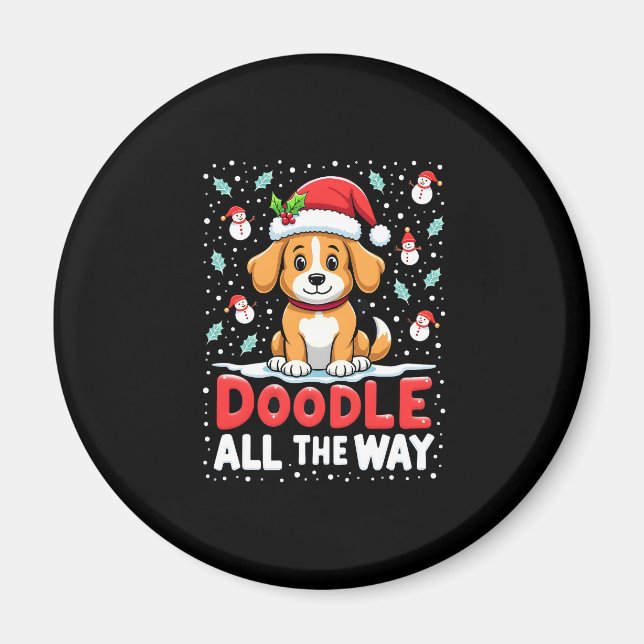 Kritzel Allt På Roligt Goldendoodle Tomtehatt Ch Magnet (Framsidan)