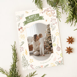 Kritzel Doodle Whimsical Familje Jul Foto Julkort
