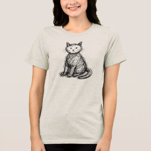 Kritzel Katt Abstrakt Skiss Minimalistisk Katt Kon T Shirt