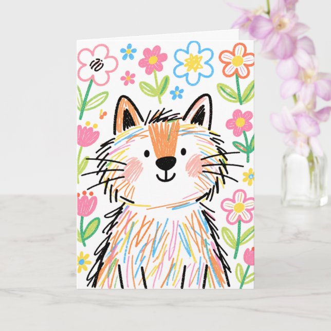 Kritzel Katt Kort Vitt (Orkide)