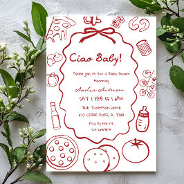 Kritzel Pizza Italiensk Ciao Baby Shower Inbjudan