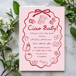 Kritzel Pizza Italiensk Ciao Baby Shower Inbjudan